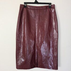 Sunday in Brooklyn Anthropologie Red Wine Maxine Faux Croc Pencil Skirt M